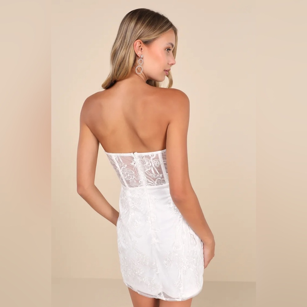 New Lulus Unreal Date White Sequin Embroidered Strapless Mini Dress Size Large - Picture 2 of 13